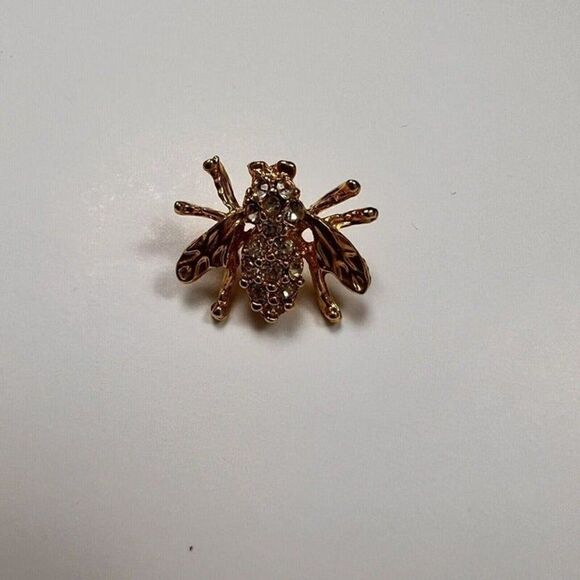 Vintage Gold-Tone Small Honey Bee with Diamond Rhinestones Brooch Pin Academia - Picture 9 of 10